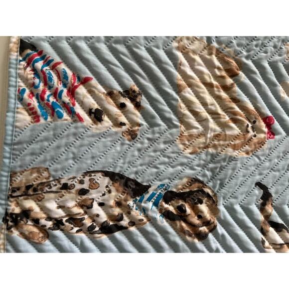 Mainstays Blue Dog Print Quilt 2 Piece Bed Pillow Sham Set Striped Americana - Picture 5 of 8